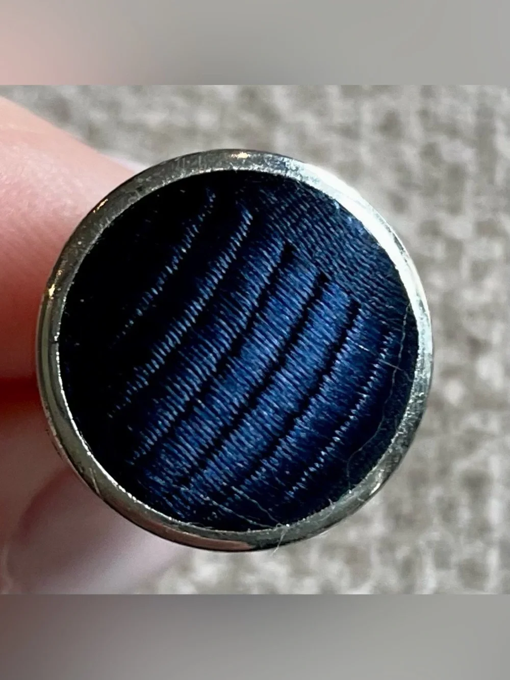 Silvertone Navy Blue Fabric Round Cuff Links Men’s Professional Wedding Work